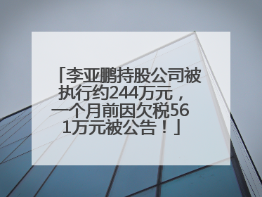 李亚鹏持股公司被执行约244万元，一个月前因欠税561万元被公告！