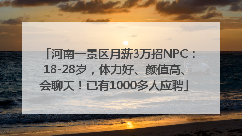 河南一景区月薪3万招NPC：18-28岁，体力好、颜值高、会聊天！已有1000多人应聘